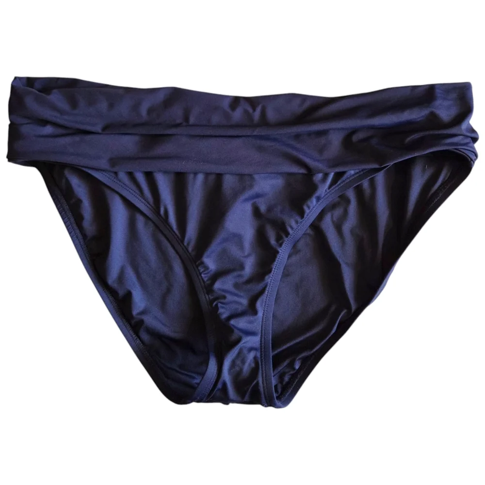 NEW LA BLANCA Size 12 Island Goddess Navy Blue Ruched Waist Hipster Swim Bottoms